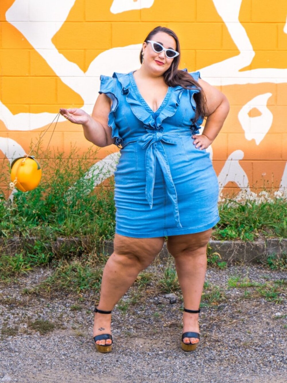 Denim Ruffle Mini Dress - Picture 4 of 8
